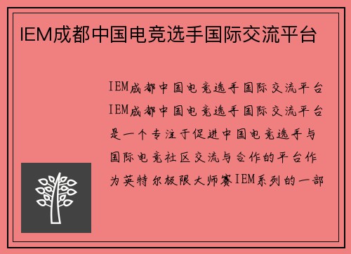 IEM成都中国电竞选手国际交流平台